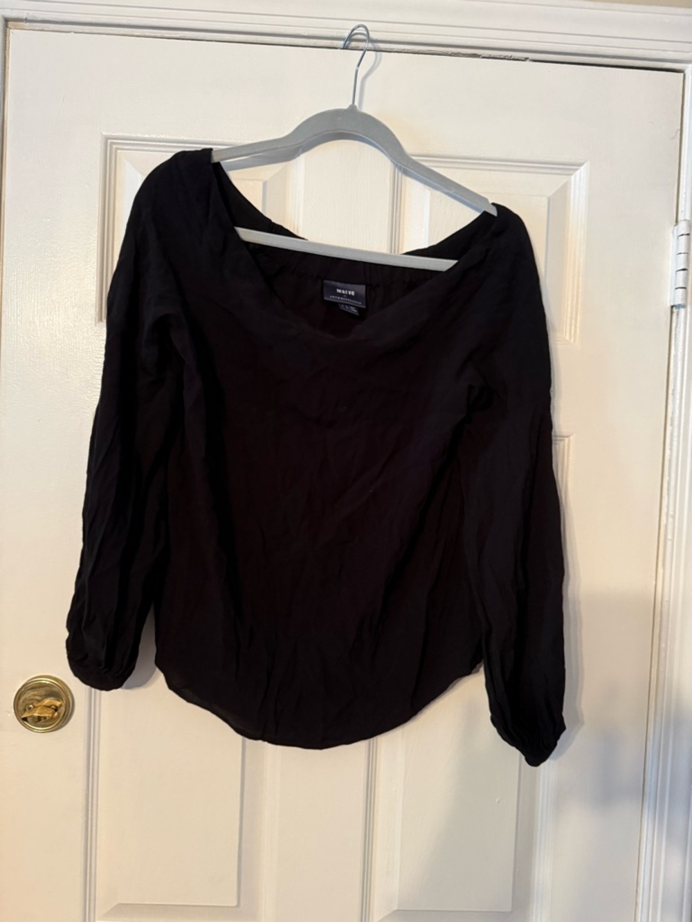 Anthropologie Black Scoop Neck Long Sleeve Blouse